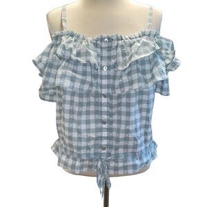 Lauren Conrad blouse peasant style cold shoulder ruffled check print Sz XXL NWT